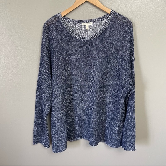 Eileen Fisher Sweaters - Eileen Fisher Large Light Knitted Navy  Blue Organic Linen Sweater coastal